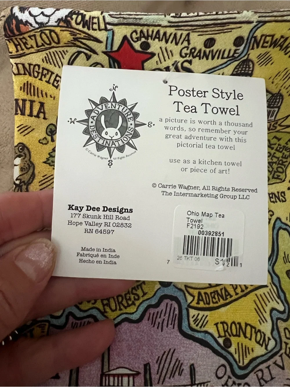 Kay Dee Designs Ohio Map Poster Style Tea Towel, new with tag